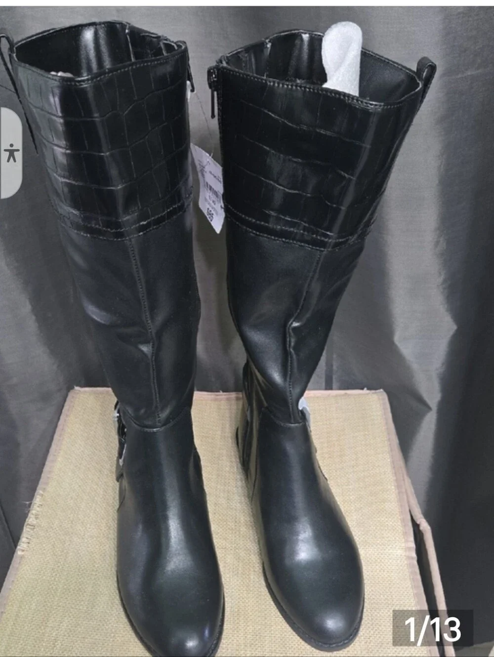 St.John's Bay Black Faux-Leather Over-the-Knee Boots with Croc-Texture Cuff